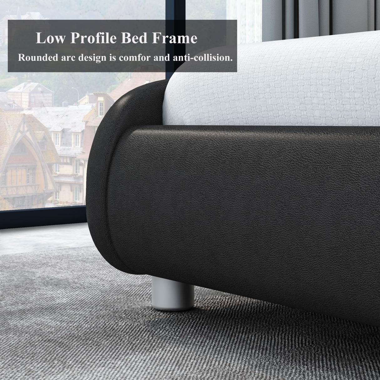 Keyluv Upholstered Full LED Bed Frame with Headboard, Modern Low Profile Platform Bed with Strong Slats Support, Faux Leather Wave-Like Bed Frame, Easy Assembly, No Box Spring Needed, Black Keyluv