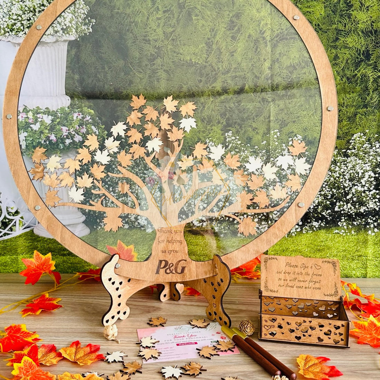 Personalized Guest Book Signs For Wedding - Customize Your Wedding Guest Book Alternative Frame, Dropbox Style with Wooden Maple Tree And Leaves - GiftshopbyHelenUS