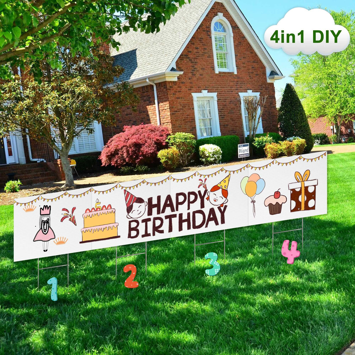 Blank Yard Signs with Stakes, 4 Pack 18 x 12 Inches White Plastic Yard Lawn Sign for Happy Birthday,Garage Sale Signs, Rent, Guidepost Decorations, Blank Lawn Signs with Stakes LARREEDE