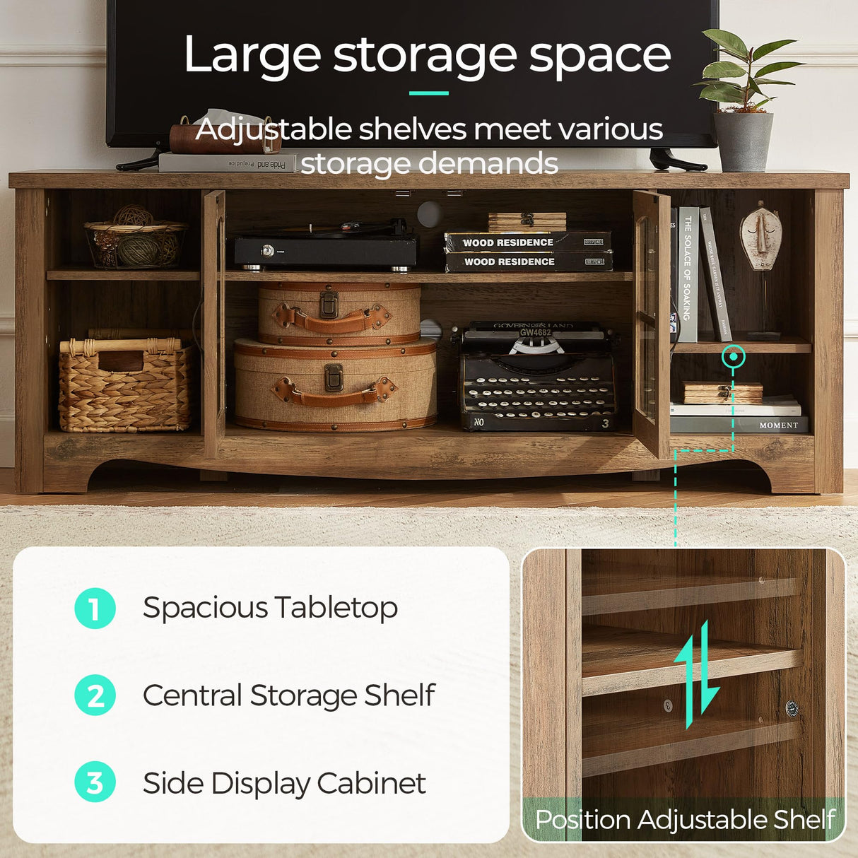 LINSY HOME Farmhouse TV Stand for 65 Inch TV, Wood Entertainment Center with Glass Door Storage Cabinet & Adjustable Shelves, Large Sturdy TV Console Table for Living Room Bedroom LINSY HOME