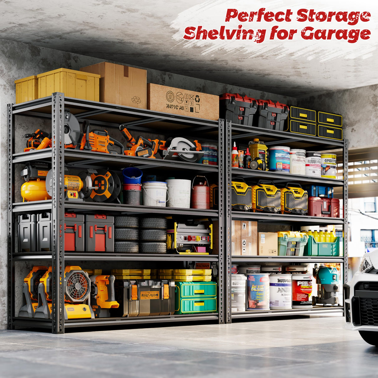 48"W Garage Shelving, 3050LBS Storage Shelves Heavy Duty, 5 Tier Metal Shelving Unit Adjustable Garage Shelves Heavy Duty Shelving for Warehouse,Commercial, Kitchen, 48" W × 18" D × 72" H, Black CypBed