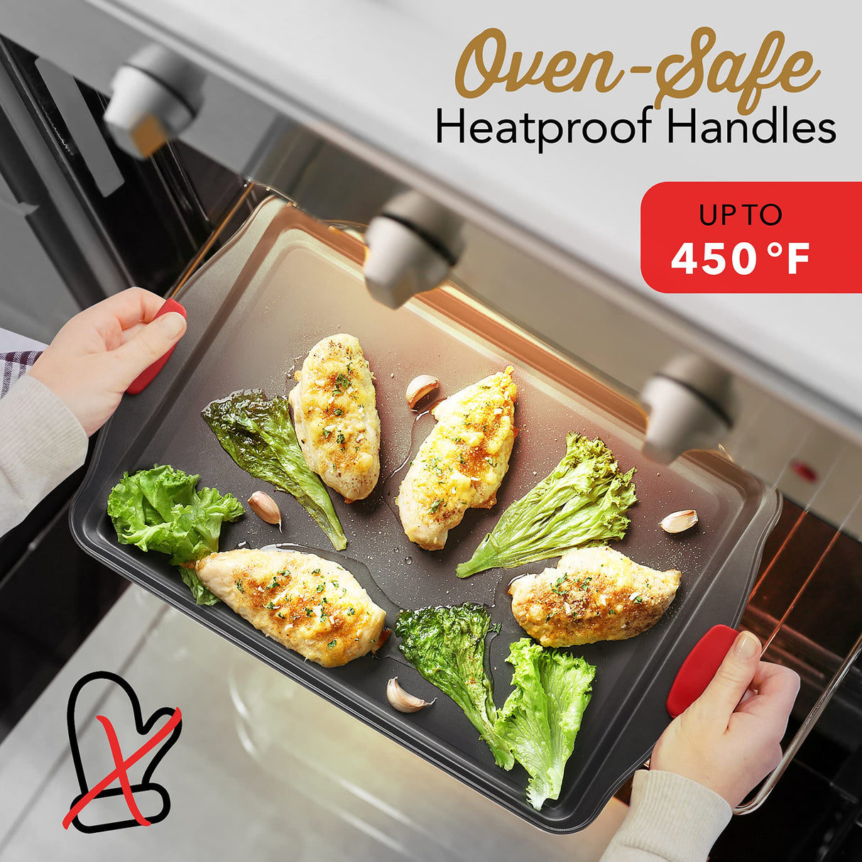 Baking Sheet Set, 3-Piece Cookie Sheet Set with Silicone Handles, Steel Baking Pans Set, Durable Baking Sheets for Oven, BPA Free Cookie Sheets for Baking Nonstick Set, Sheet Pan - Black Baking Pan EATEX