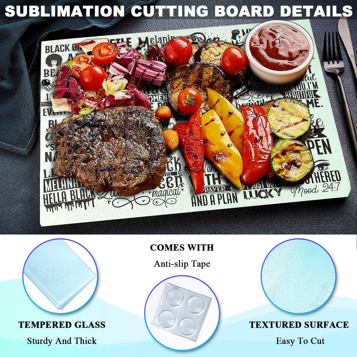 6Pack Sublimation Glass Cutting Board Blanks, Textured Tempered Glass Chopping Boards for Kitchen, Anti Slip Cutting Boards Heat Resistant Glass Plate Chopping Board for Kitchen DIY Heat Press Machine HYHOSHI