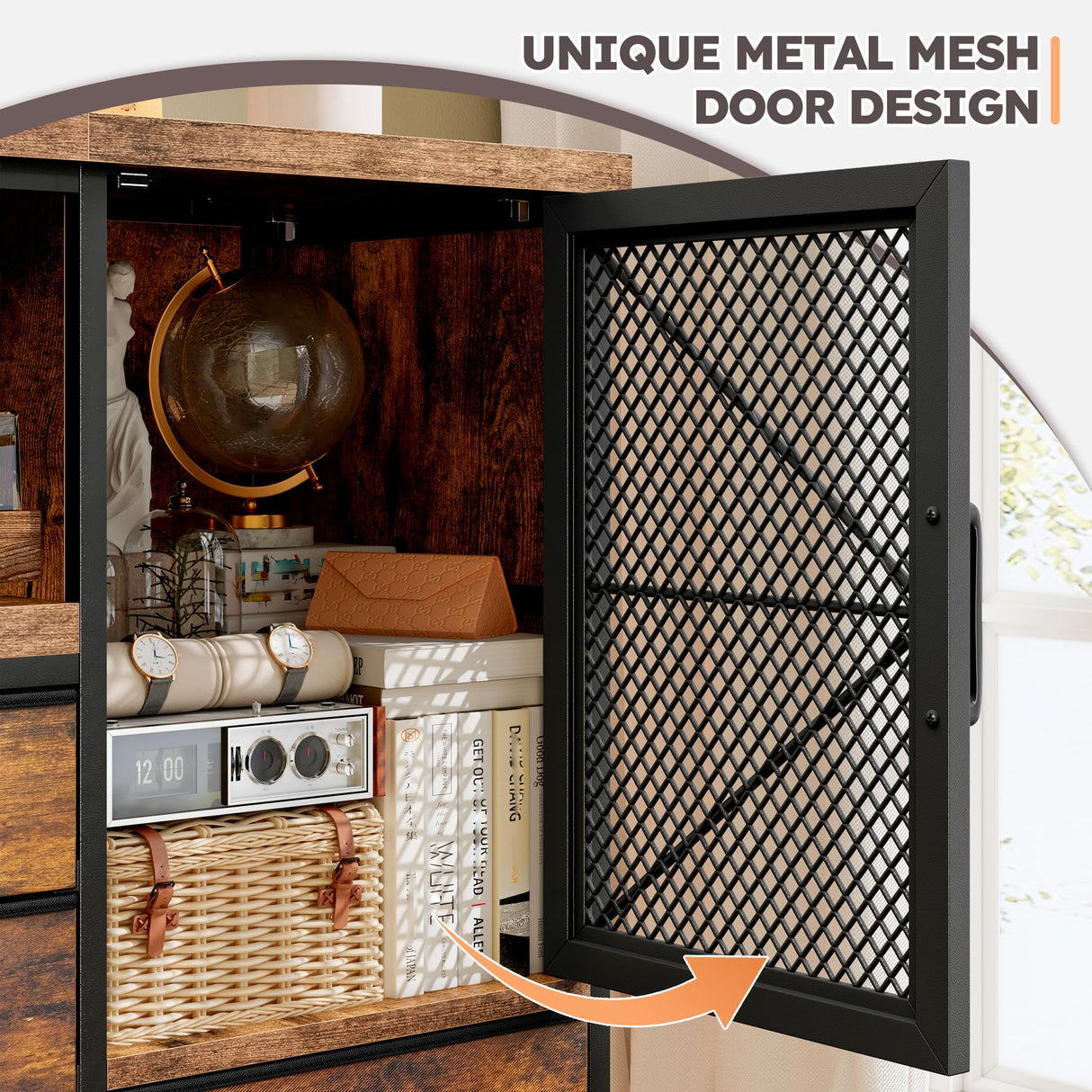 EnHomee Dresser for Bedroom with Power Outlets & LED Lights,49.2" W Bedroom Dresser for 60" TV Stand,Mesh Door,8 Drawers & 2 Large Cabinet,Chests of Drawers for Bedroom,Closet,Entryway,Rustic Brown EnHomee