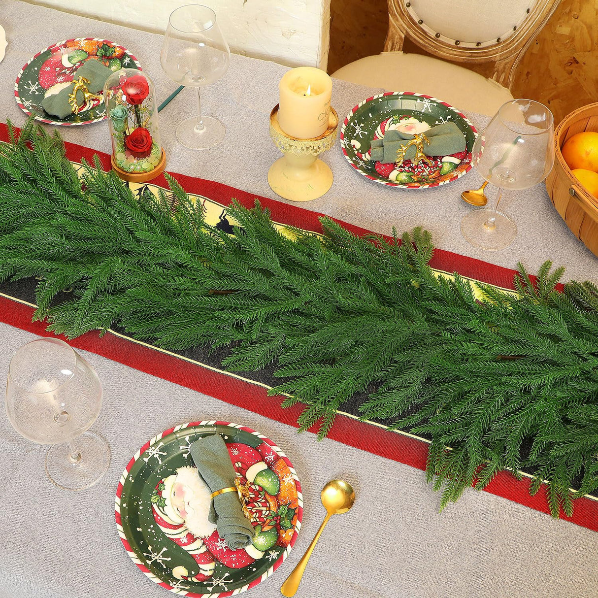 6 Ft 2 Pcs Artificial Norfolk Pine Garland, Real Touch Green Faux Greenery Garland for Christmas Table, Mantle, Wall, Fireplace, Indoor Outdoor Holiday Decor IPOOLTENG