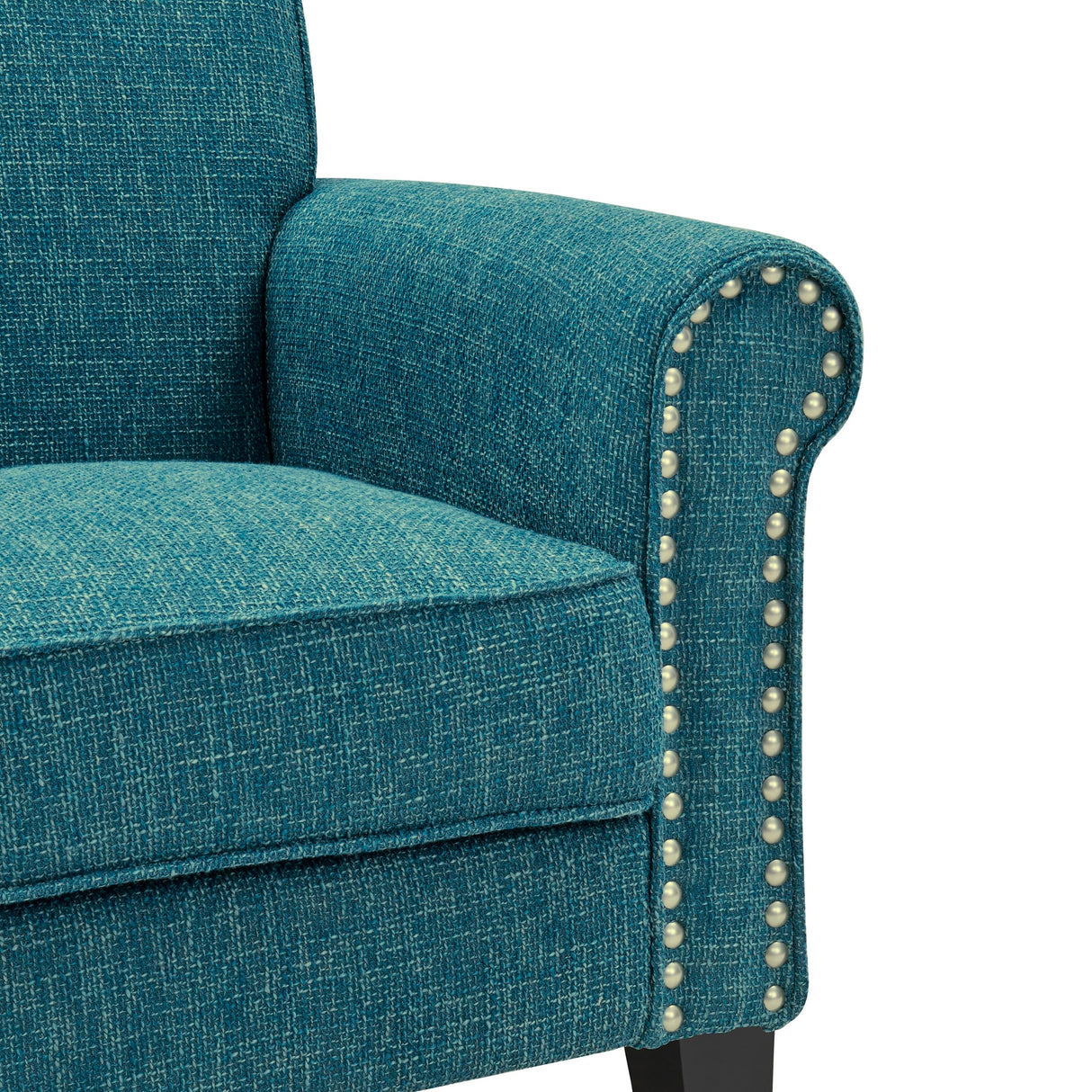 Domesis Kiara Traditional 34" Wide Upholstered Rolled Arm Living Room & Bedroom Accent Chair, Comfy Elegant Armchair with Pewter Nailheads, in Blue Tweed Domesis