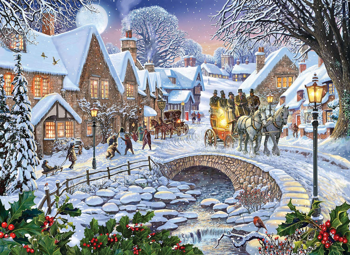 Bits and Pieces – 1500 Piece Jigsaw Puzzle for Adults – Winter Village Stream - Holiday Seasonal Snowy Town Square Cobblestone Bridge Jigsaw Puzzle by Artist Steve Crisp Bits and Pieces