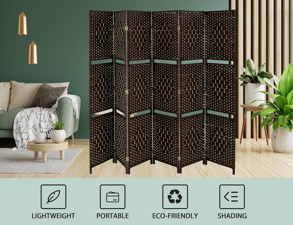6 Panel Wood Room Dividers with Shelves Folding Privacy Screens Portable Partition Screen, 6 Ft Tall 5.7 Ft Wide Room Partitions and Dividers, Folding Privacy Wooden Screen with 2 Shelf Capacmkseh