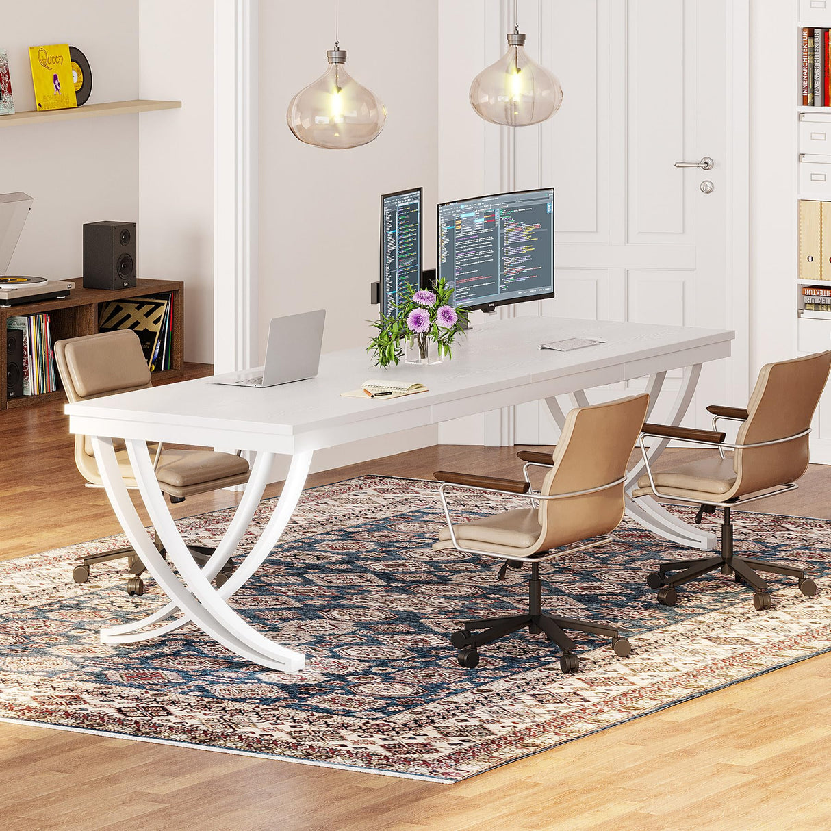 Tribesigns 2-Person Home Office Desk,78.7-Inch Extra Long Desk,Large Double Computer Desk for Home Office, Work Desk for Two People with Stylish Legs (White) Tribesigns