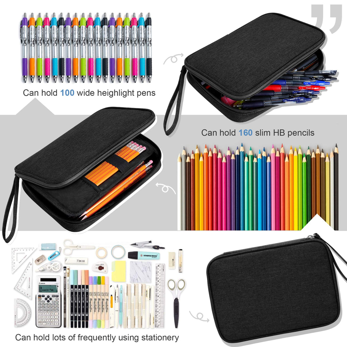 Zannaki Big Capacity Storage Pouch Marker Pen Pencil Case Simple Stationery Bag Box Art Tool & Sketch Storage Boxes for Bullet Journal Middle High School Office College Student Girl Women Adult Teen Zannaki