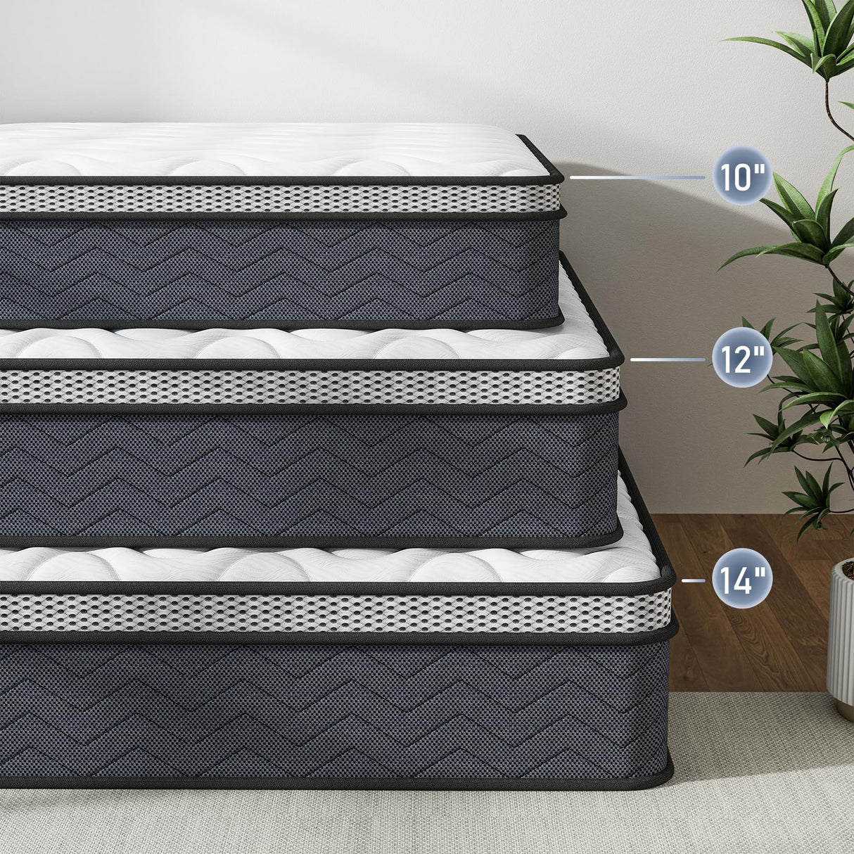 XANGLO King Hybrid Innerspring Mattresses, 12 Inch Plush Foam Spring Mattress, King Size Mattress Bed in a Box with Pressure Relief, 80 x 76 x 12 Inch Mattress for King Bed Frames, Medium Firm XANGLO