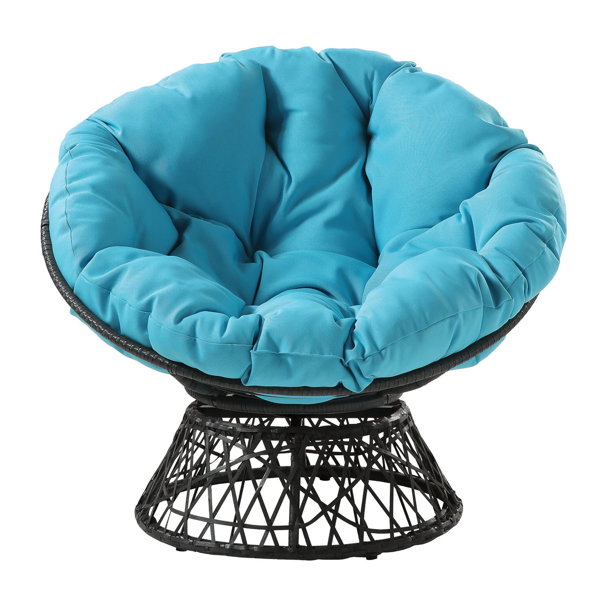 OSP Home Furnishings Wicker Papasan Chair with 360-Degree Swivel, Grey Frame with Blue Cushion OSP Home Furnishings