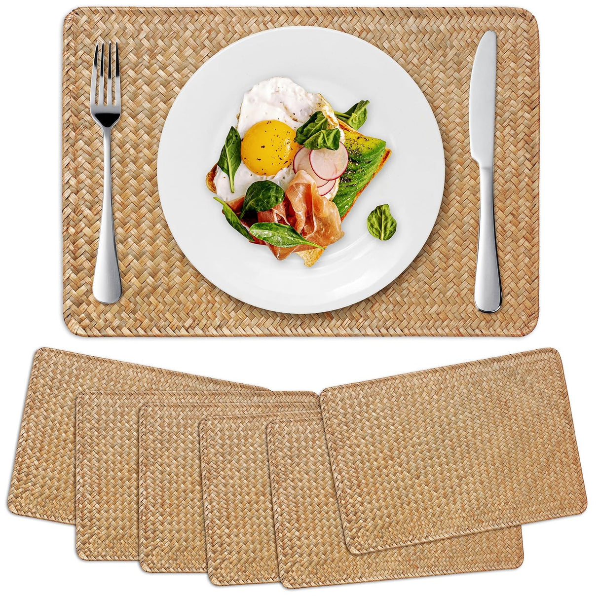 6 Pack Woven Placemats, Rectangular Rattan Place mats, Natural Seagrass Placemats, Farmhouse Wicker Table Mats for Dining Table XIMISISE