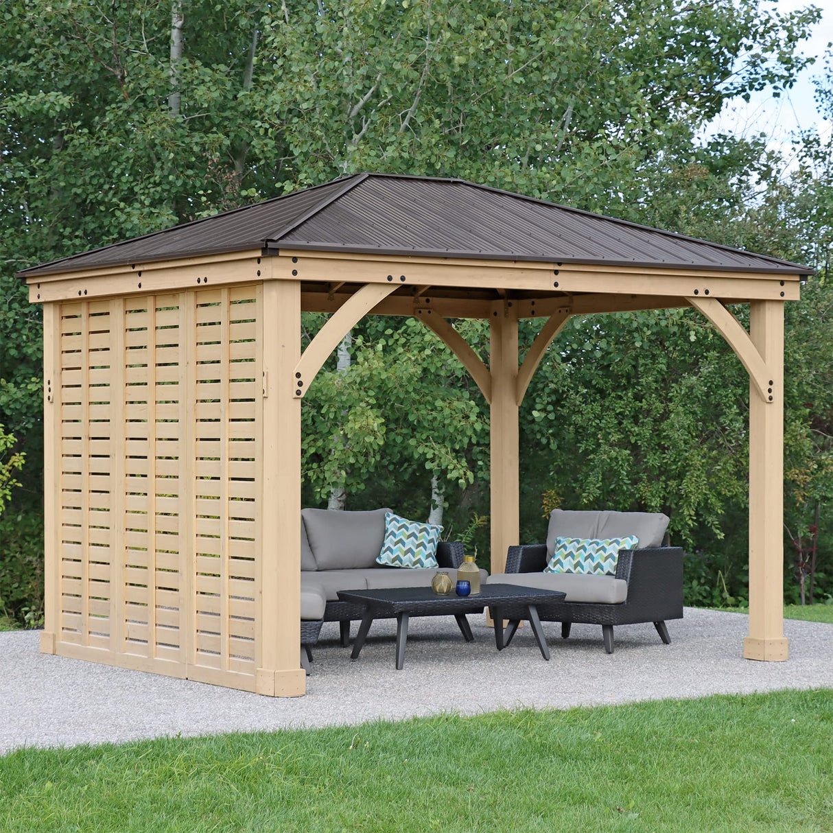 Yardistry 10' Meridian Wooden Privacy Wall, Fits One Side of 10' Meridian Gazebos, Cedar Yardistry