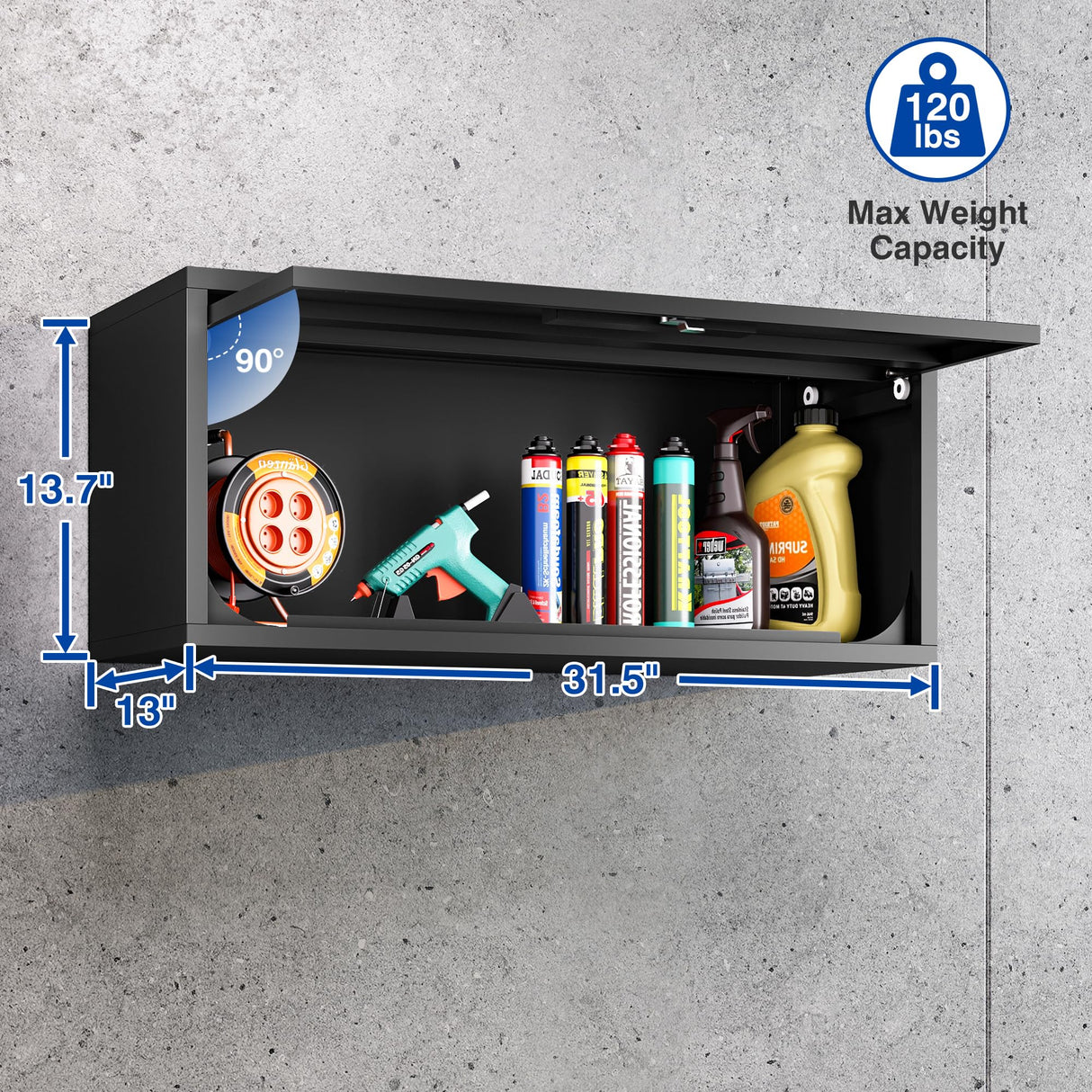 BYNSOE Metal Wall Storage Cabinet with Lock 1 Shelving Garage Storage Cabinet with Flip-Up Door Hanging Garage Cabinet for Kitchen Home Workshop,Assembly Required (Black, 13.7''H) BYNSOE