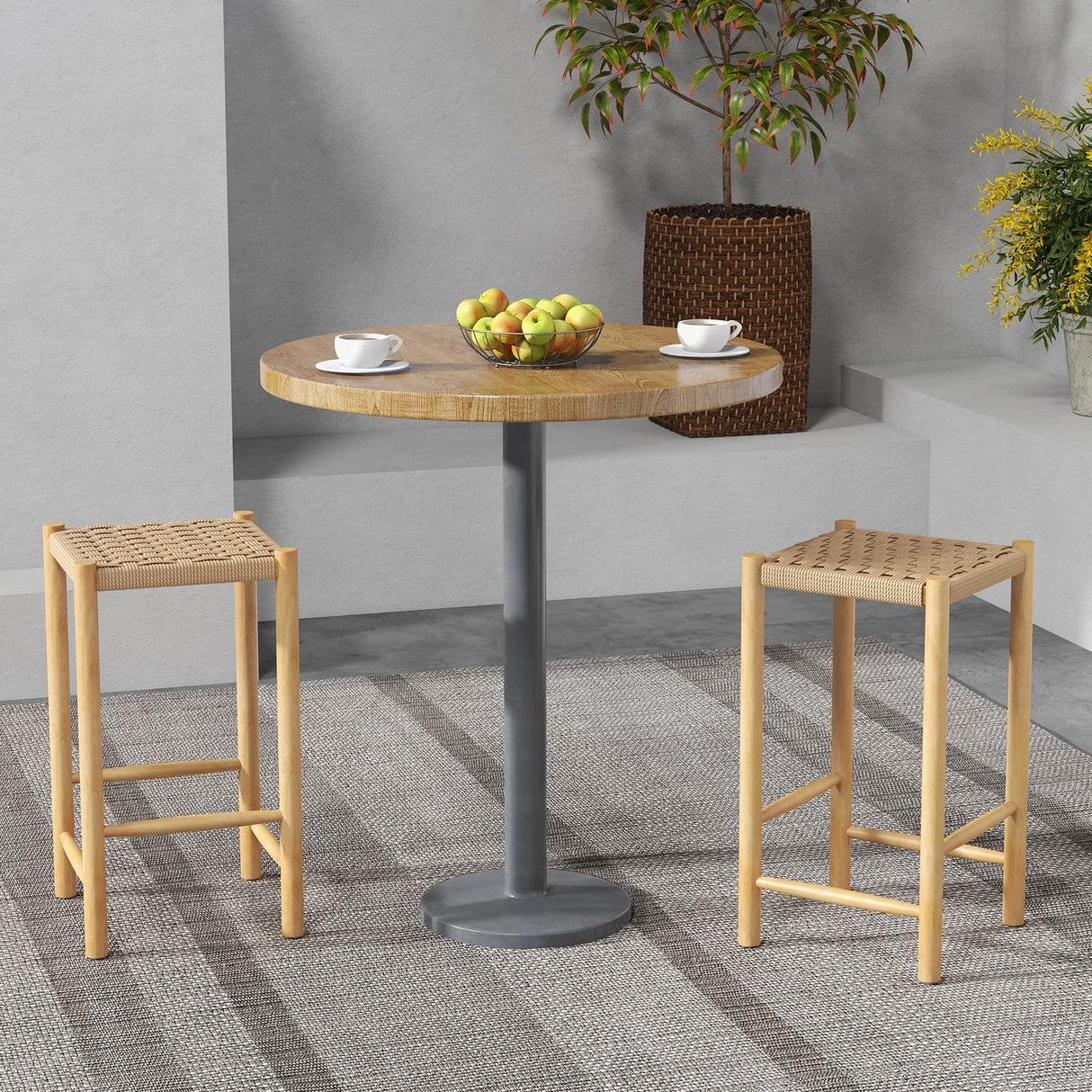 Giantex 26" Counter Height Wood Bar Stools Set of 2, Boho Rattan Barstools, Max Load 330 Lbs, Armless Saddle Kitchen Stools, Backless Wicker Bar Stools for Kitchen Counter Indoor Outdoor Giantex