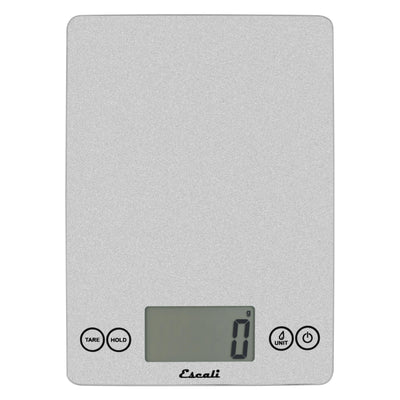 Escali Arti Glass Food Scale Digital Countertop Kitchen, Baking and Cooking Scale with Nutrition and Calorie Counter, 15-Pound Capacity, 9" x 6.5" x .75", Shiny Silver