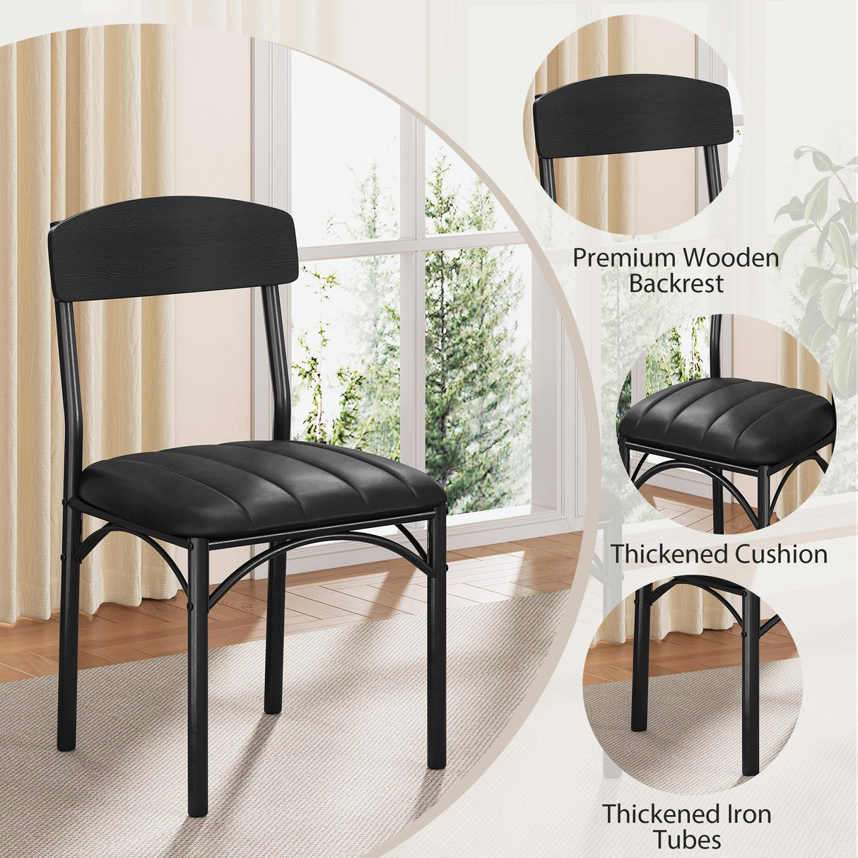 Round Dining Table Set for 4, Kitchen Table and Chairs for 4, Circle Table Round Pedestal Dining Room Dinner Dinette Table Set,5 Piece Space Saving Wood Kitchen & Dining Room Tables (Black, 47In) Jocoevol