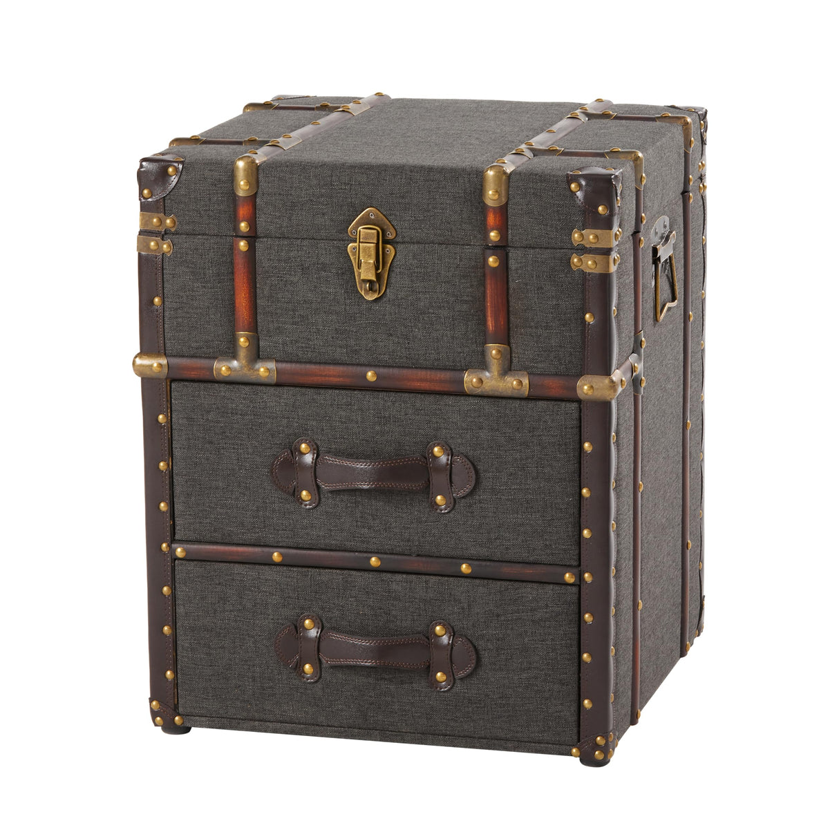 Aoikax Vintage Storage Chest with Buckle Hinged Top, Linen Accent End Side Table for Living Room, Office, Bedroom, Rectangle, Grey Aoikax