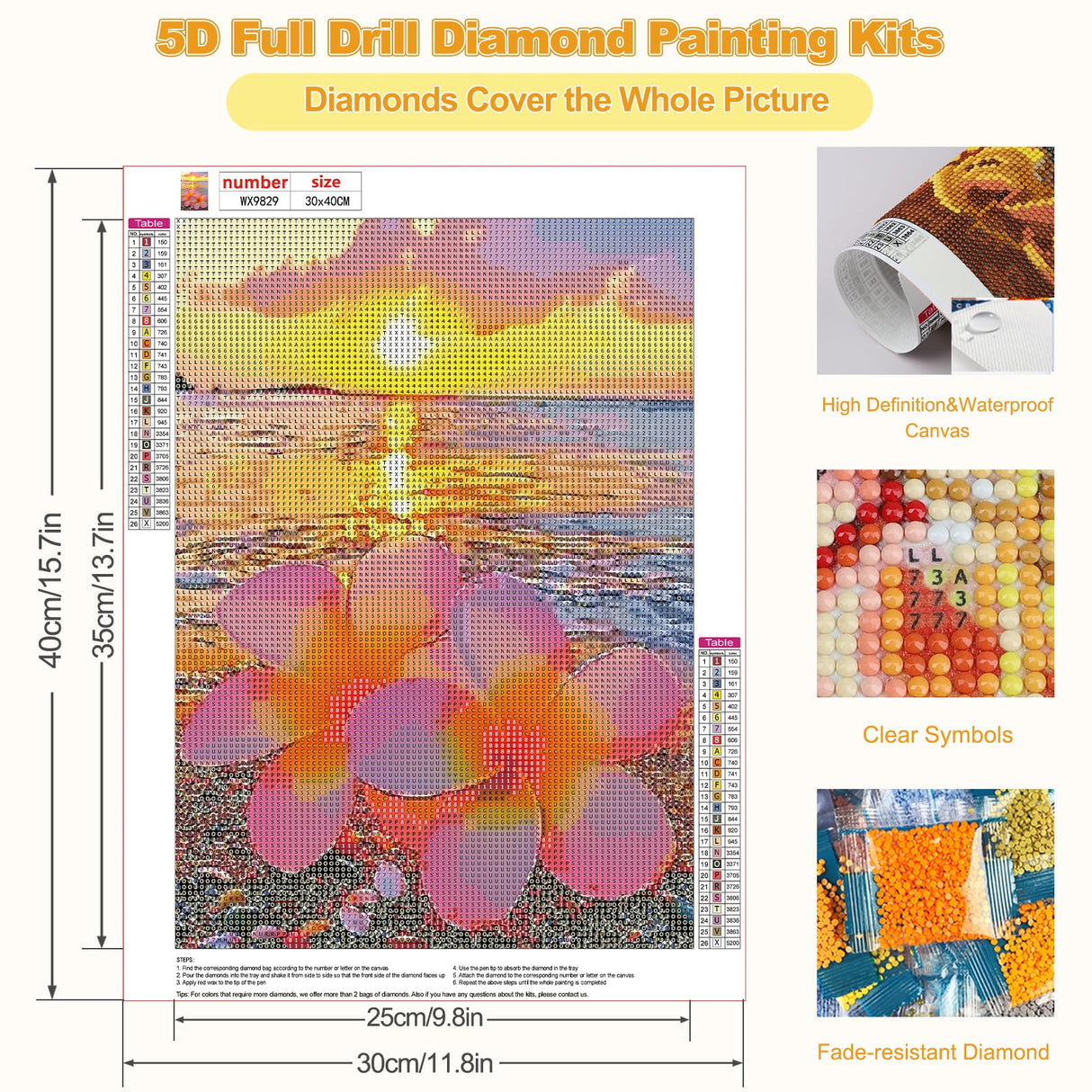 CEOVR Diamond Painting Kits, Beach Flower Diamond Art Dots for Adults Beginners, 5D Full Drill DIY Crystal Flower Gem Art, Adult Crafts Kits Arts and Crafts, Wall Decor for Home Office 12x16inch CEOVR