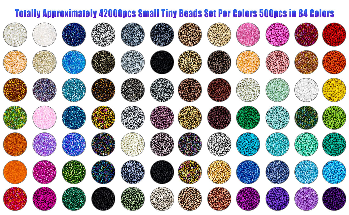 Ybxjges 42000Pcs 2mm Glass Seed Beads 12/0 Small Tiny Beads Kit with 150Pcs Alphabet Letter Beads Pendants Charms Jump Ring Elastic String for DIY Bracelets Necklace Jewelry Making Supplies Ybxjges