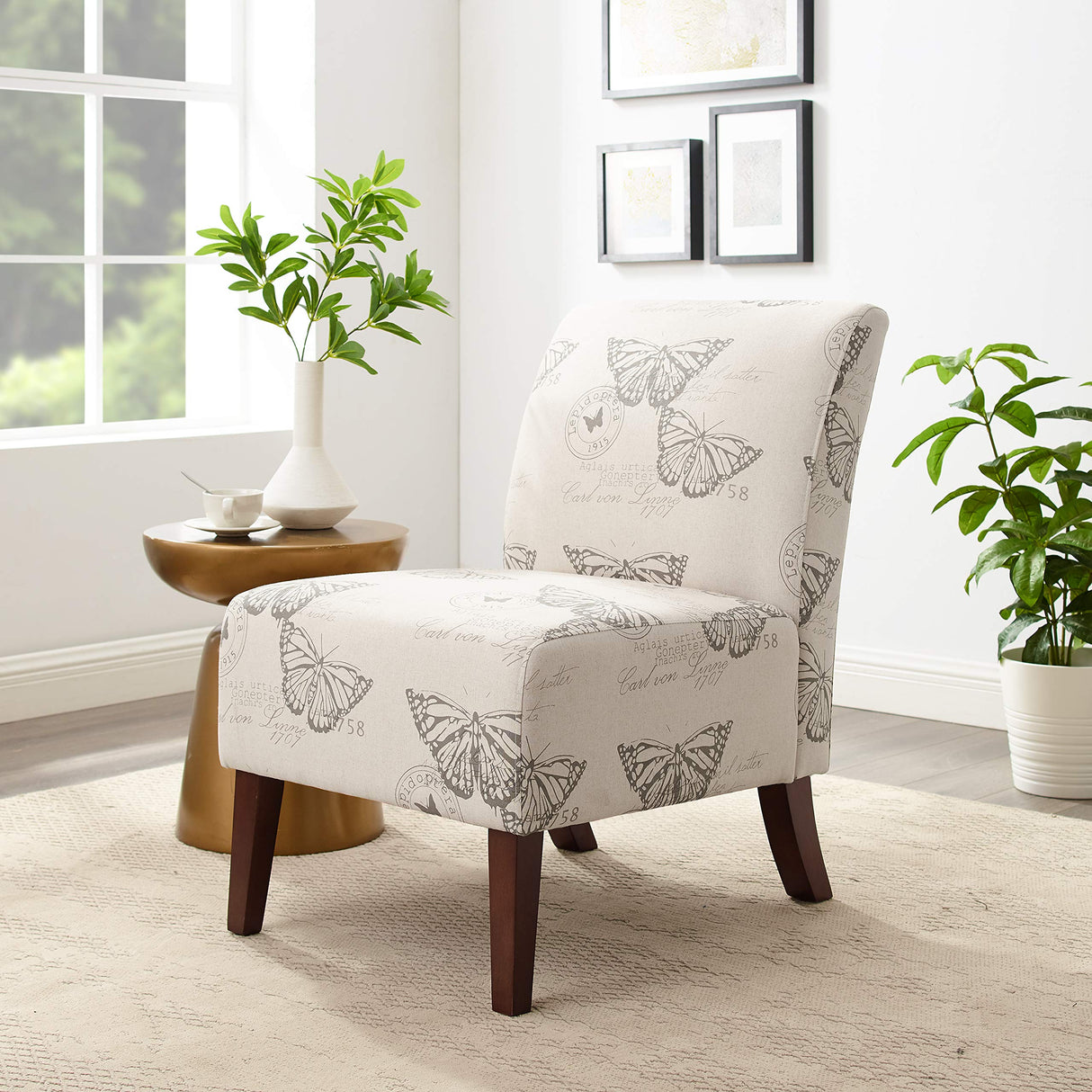 Linon Butterfly, Dark Espresso Linen Lily Chair, 21.5" W x 29.5" D x 31.5" H Linon