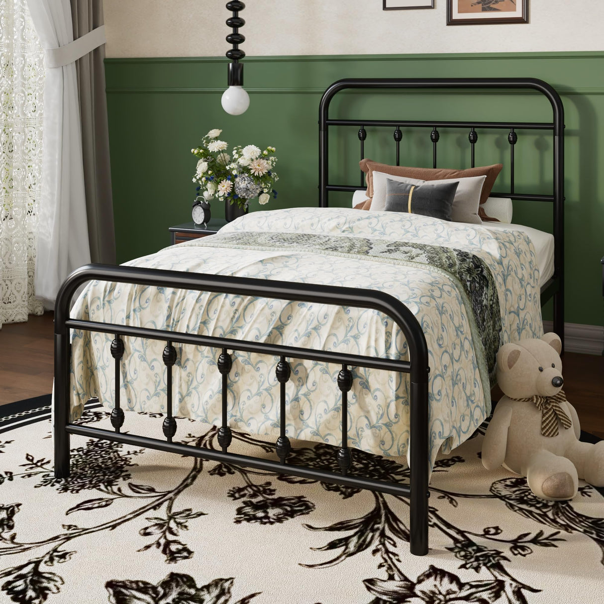 SHA CERLIN Twin Size Metal Platform Bed Frame with Victorian Style Iron-Art Headboard and Footboard, Easy Assembly, Under Bed Storage, No Box Spring Required, Black SHA CERLIN