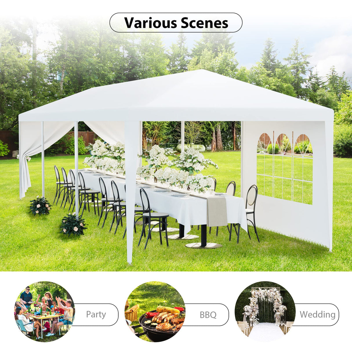 Smartxchoices 10' x 30' Outdoor Waterproof Gazebo Canopy Tent with Removable Sidewalls and Windows Heavy Duty Tent for Party Wedding Events Beach BBQ, White Smartxchoices
