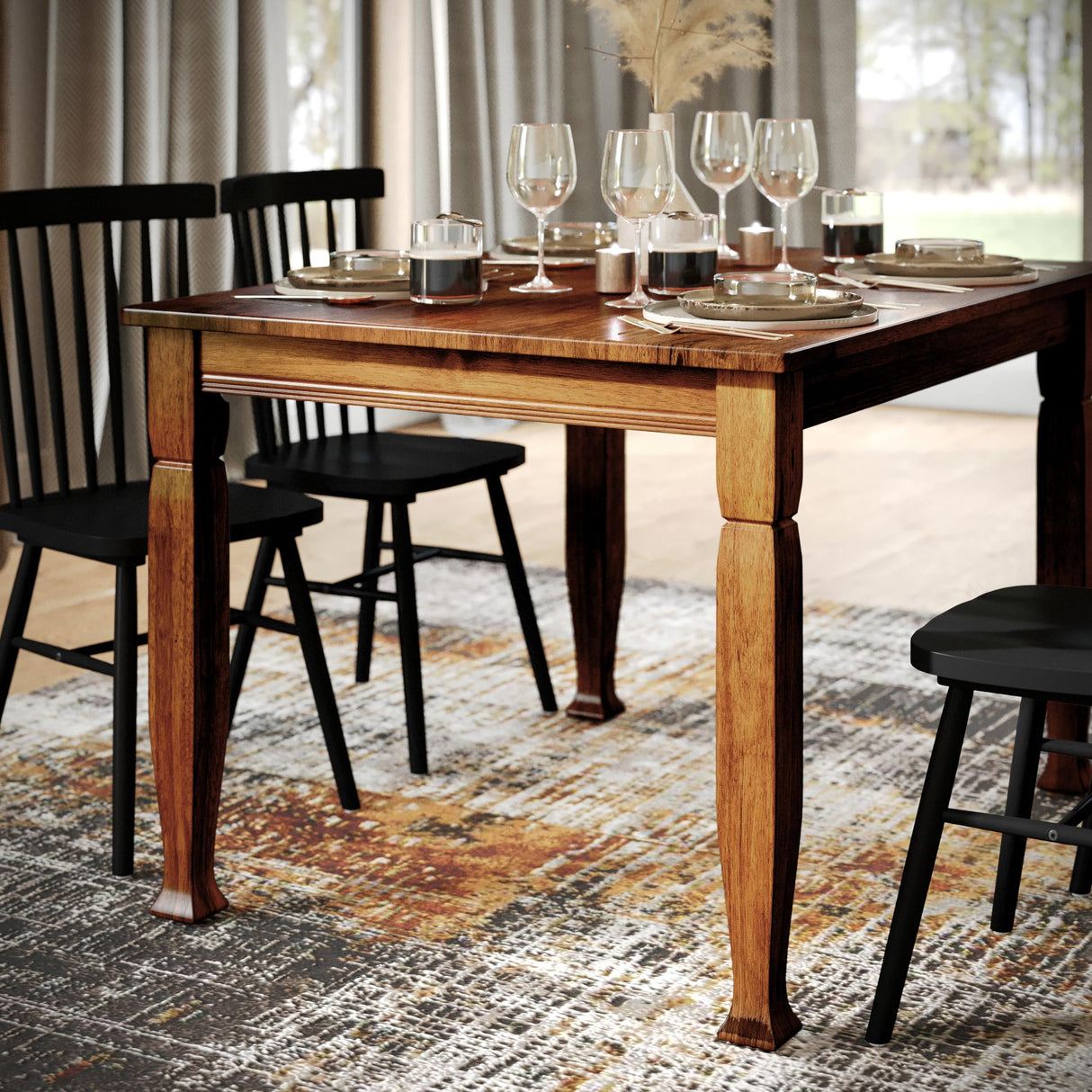 Merrick Lane Finnley 47" Solid Wood Dining Table with Decorative Sculpted Wooden Legs, Seating for 4, Walnut Matte Merrick Lane