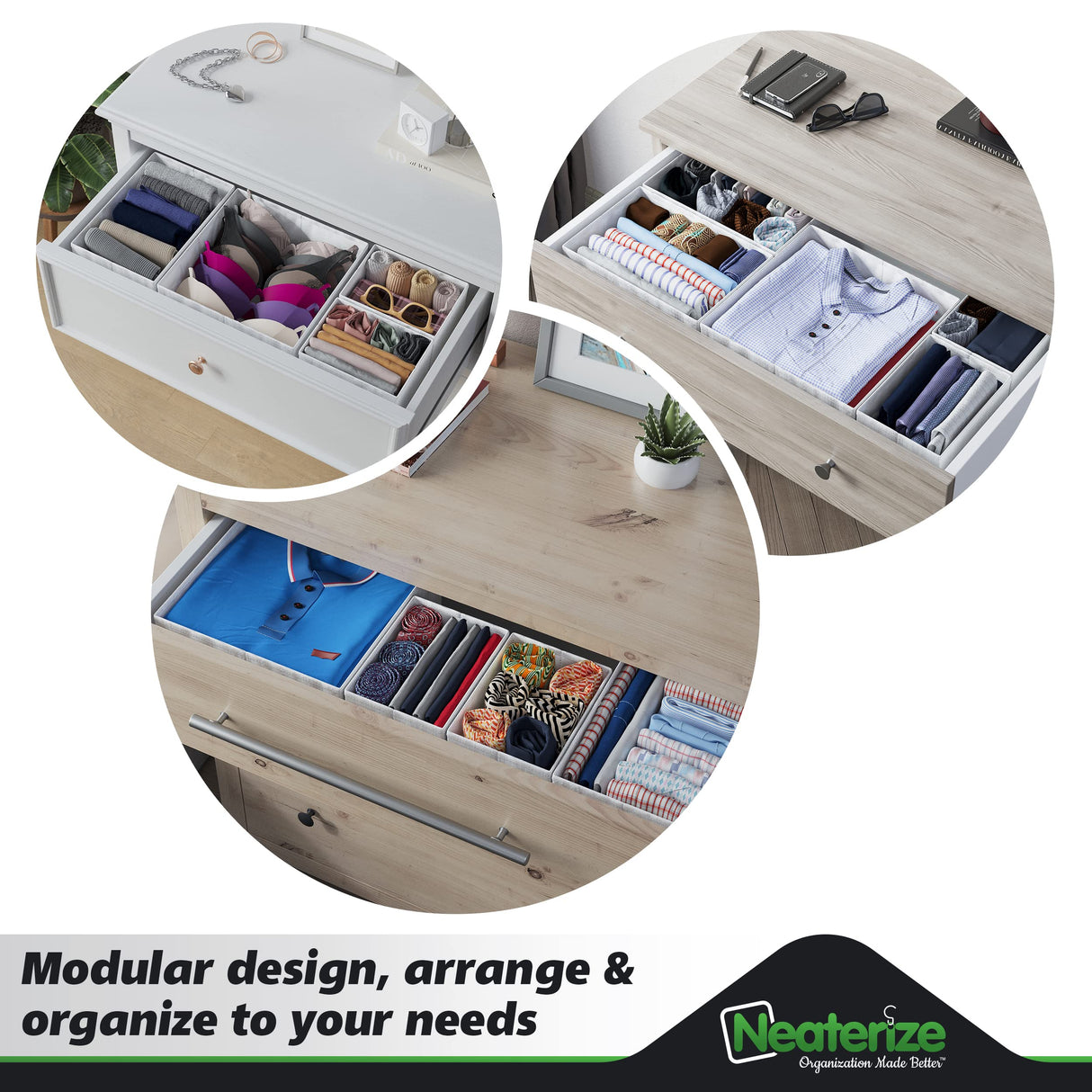 Drawer Organizer Clothes Set of 12 White-Grey - Dresser Organizer For Nursery, Bedroom, Closet - Perfect Baby Clothes Organizer and Storage & General Nursery Organization or Dresser Drawer Organizers NEATERIZE