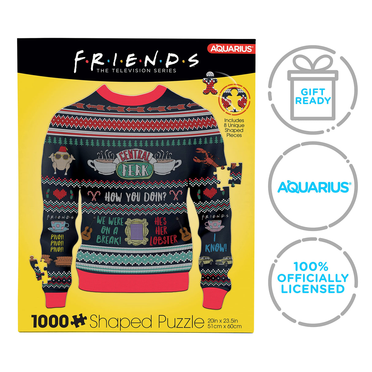 AQUARIUS - Friends TV Series Ugly Christmas Sweater Shaped 1000 Piece Jigsaw Puzzles AQUARIUS