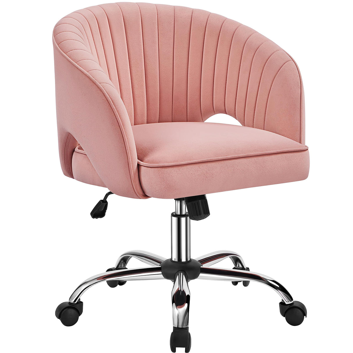 Yaheetech Pink Desk Chair Vanity Chair with Back Home Office Chair Cute Desk Chair Modern Swivel Rolling Chair Computer Chair for Study, Vanity, Bedroom Yaheetech