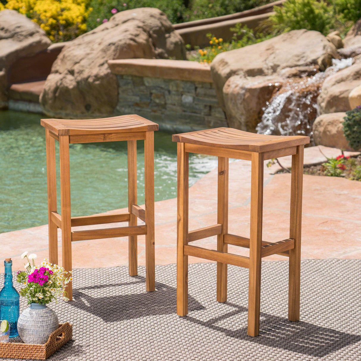Christopher Knight Home Caribbean Outdoor 30" Acacia Wood Barstools, 2-Pcs Set, Natural Stained Christopher Knight Home