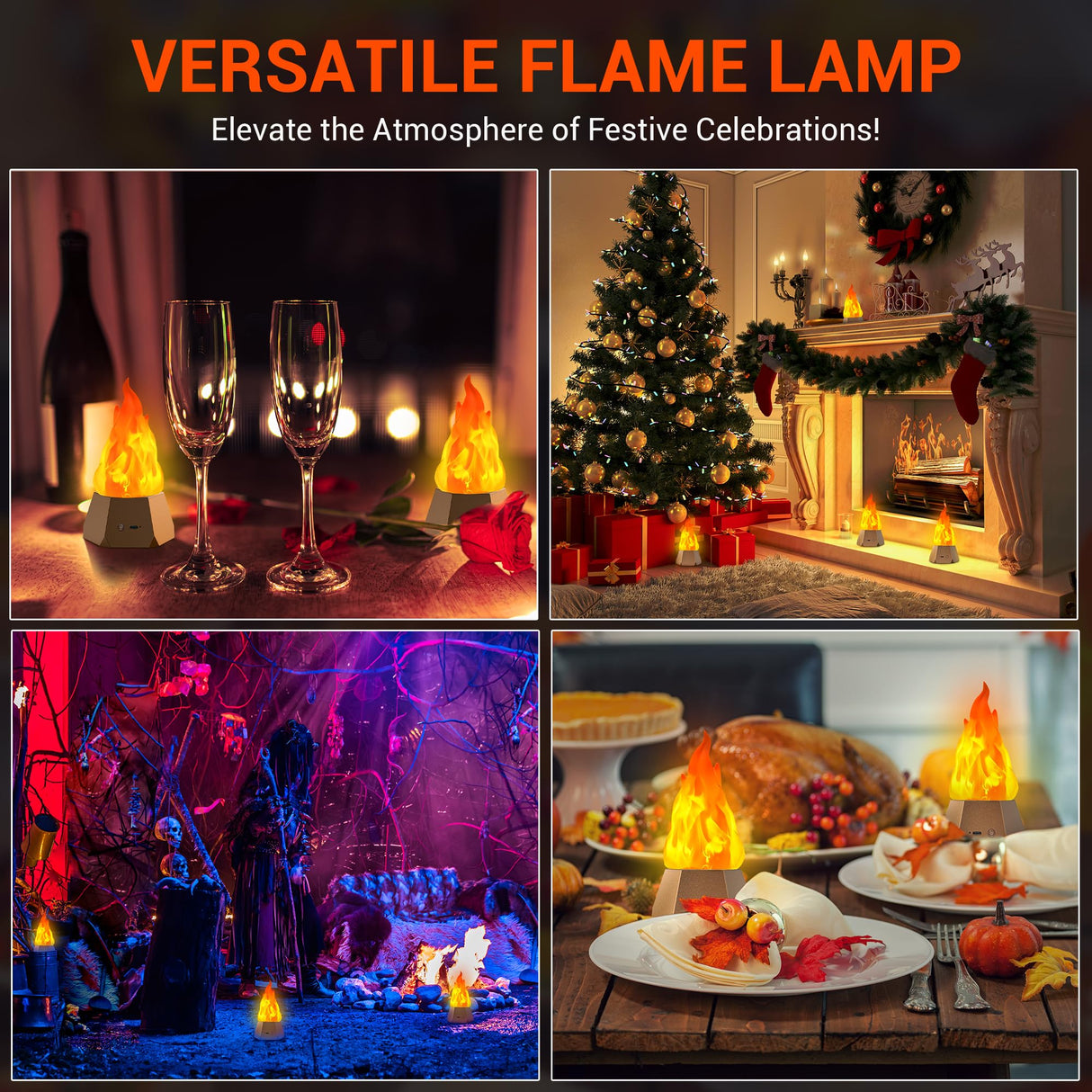 Ollcuz Fake Fire Lamp, USB Rechargeable Flameless Candles with Flickering Flame, 3-Mode LED Flame Light for Outdoor Camping Holiday Halloween Christmas Thanksgiving Table Yard Decorations Ollcuz
