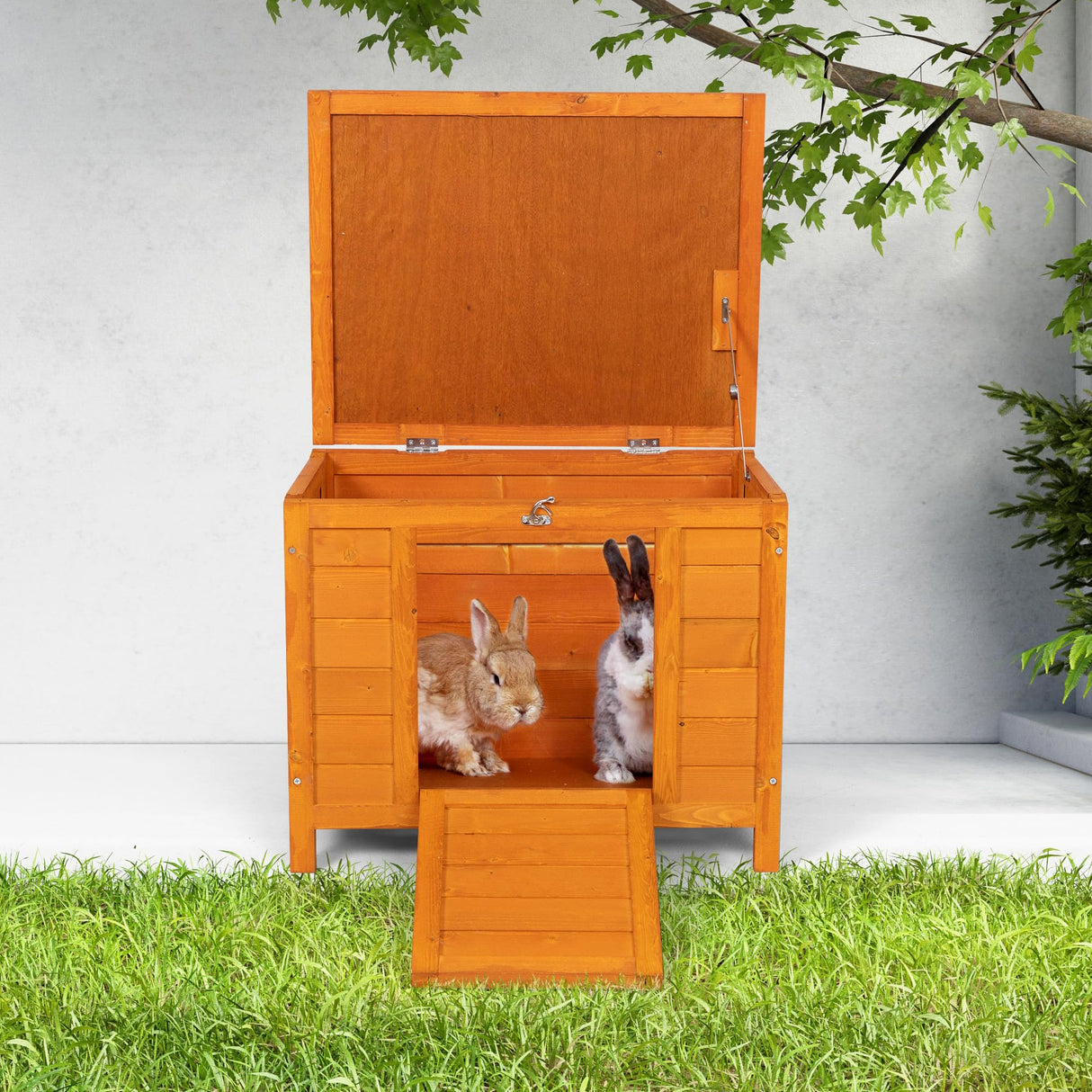 COZIWOW 24inches Wooden Catio Outdoor Cat House Small Animal House,Rabbit Hutch Indoor,Stable Weatherproof Bunny Cage Pet Shelter for Small Cat Dog Rabbit Guinea Pig(Orange) COZIWOW