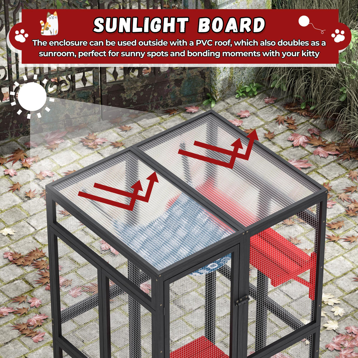 Catio Outdoor Cat Enclosure, Wooden Catio with Window Access for Patio, Indooe Kitty House (Gothic) Nyeekoy