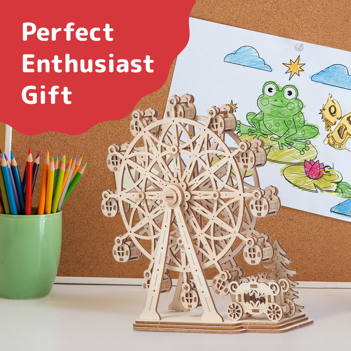 Prextex Ferris Wheel 3D Puzzle Wooden - 115 Precision Pieces Sturdy Wood - No Glue Needed for Assembly - Fun & Educational for Ages 8+ - Ideal for Hobbyists, Collectors, Decor, & Gifts PREXTEX