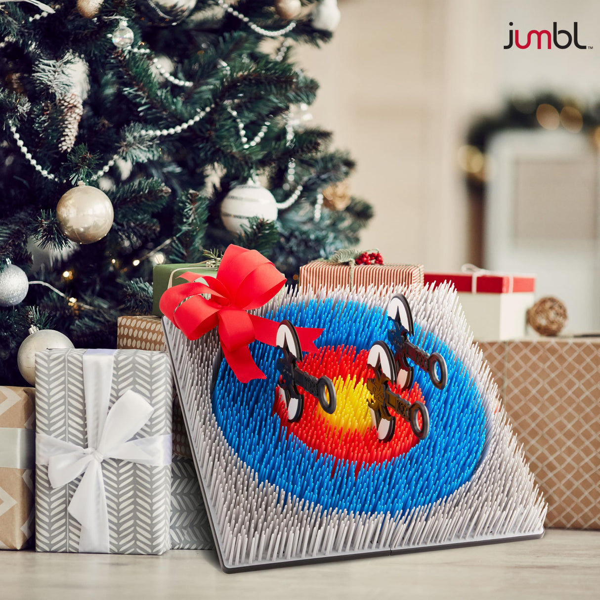 Jumbl Wall-Mounted Axe Throwing Game Set – Bristle Target with Foam Axes for Bars, Basements, and Playrooms | Indoor Safe Play for Adults & Kids, Fun Wall Decor for Boys Rooms & Game Rooms Jumbl