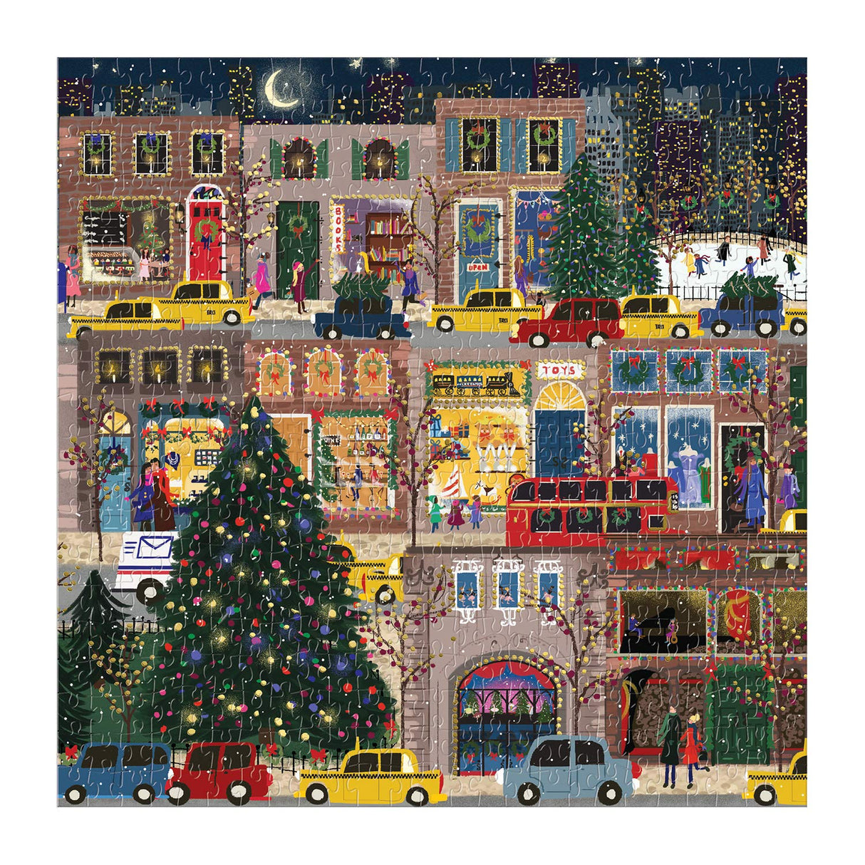 Galison Winter Lights Foil Puzzle 500 Pieces – Holiday Jigsaw Puzzle Featuring Festive City Scene by Joy Laforme – Thick, Sturdy Pieces Challenging Family Activity Great Gift Idea Galison