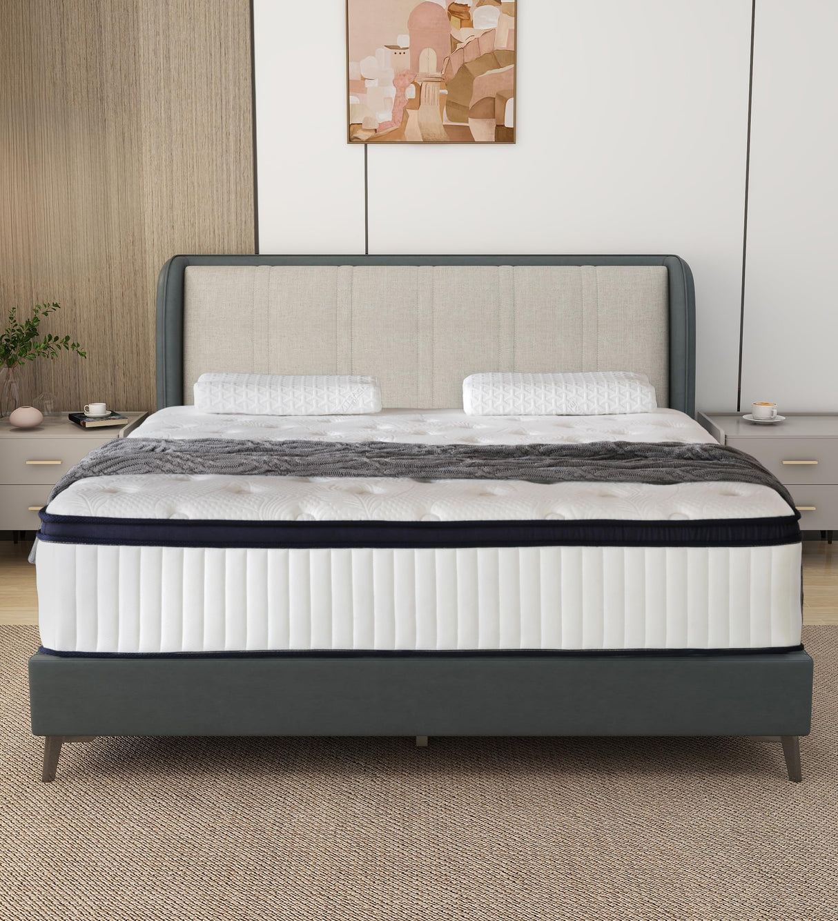 Konuzu Queen Mattress,12 Inch Queen Size Mattresses Memory Foam Hybrid White Mattress in a Box,with Provide Support and Improve Sleep Mattresses,Medium Firm Konuzu