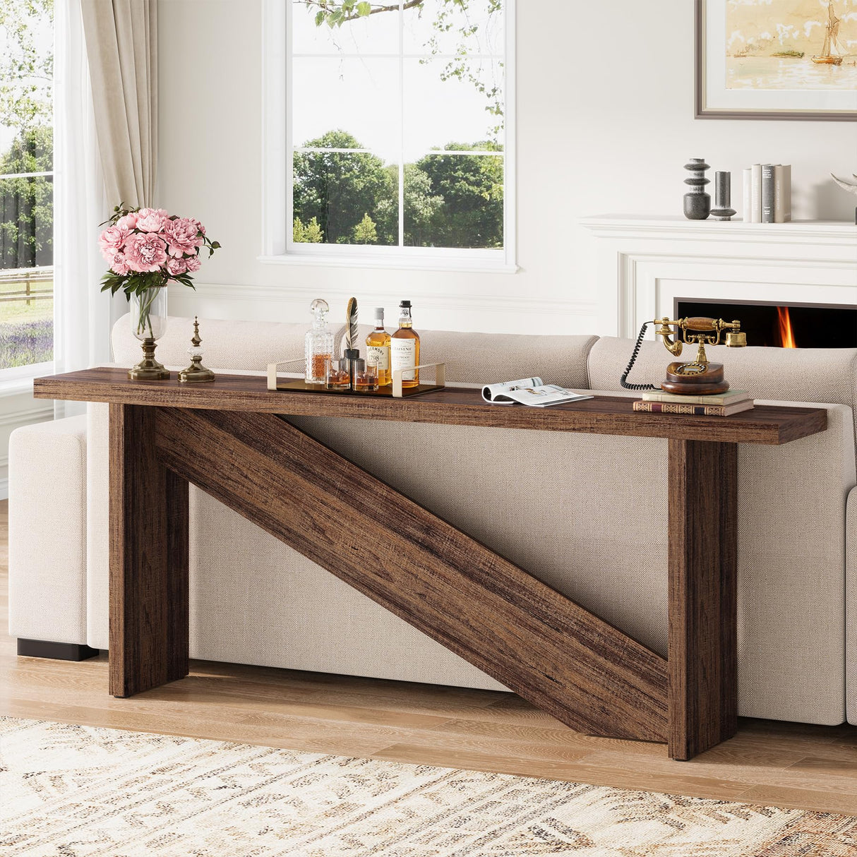 VANOMi Console Table with LED Lights, 70.86" Long Sofa Table Behind Couch, Narrow Wood Entryway Table, Farmhouse Foyer Table, Industrial Console Table for Entryway, Living Room, Hallway, Rustic Brown VANOMi