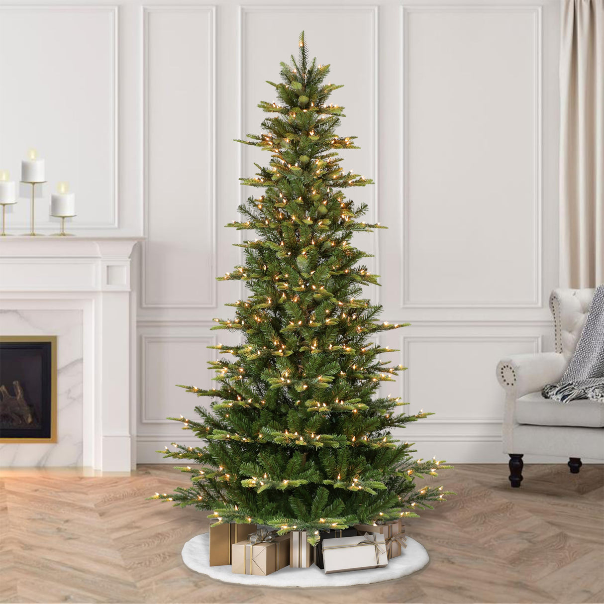 Puleo International 6.5 Foot Pre-Lit Slim Aspen Fir Artificial Christmas Tree with 350 UL-Listed Clear Lights Puleo International