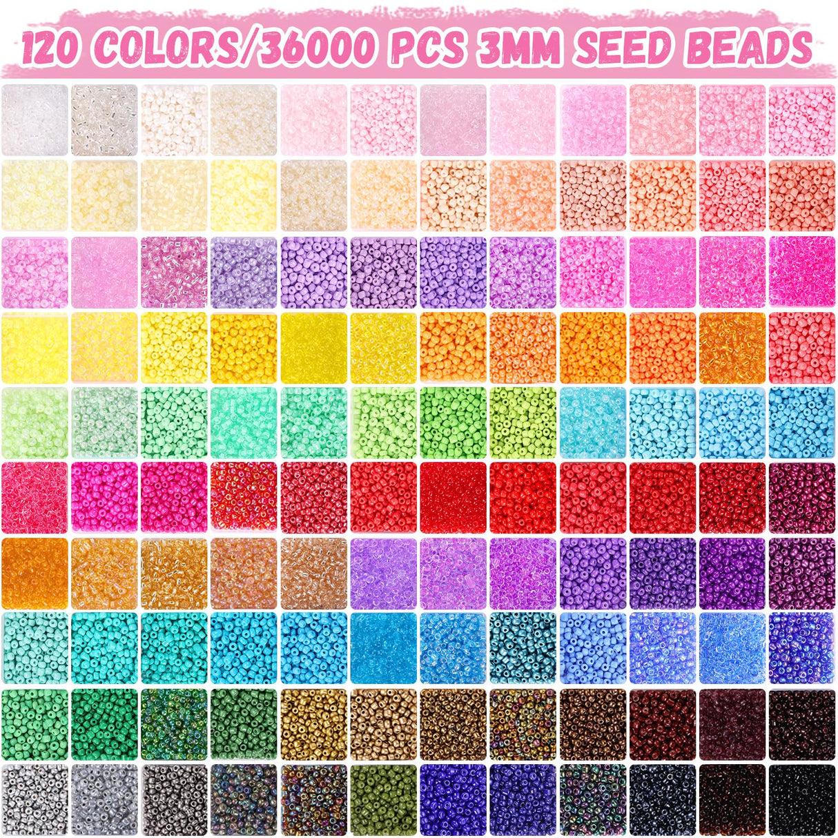 Funtopia 3mm 37000pcs+ Seed Beads for Jewelry Making, 120 Colors Small Glass Beads for Bracelets, Friendship Bracelet Kit with Alphabet Letter Beads Smile Face Beads for DIY, Art and Craft Funtopia