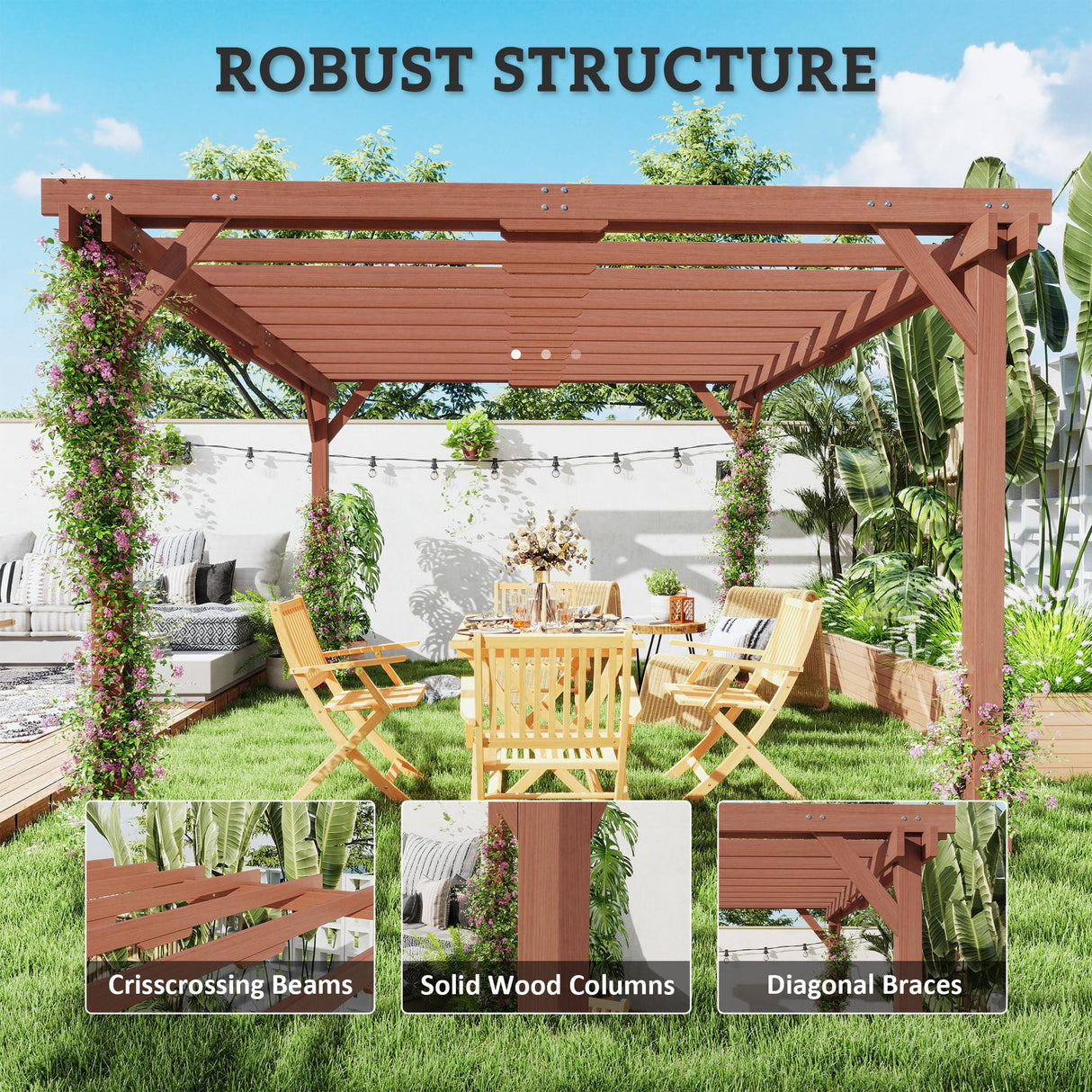 Outsunny 11' x 12.5' Outdoor Pergola, Wood Pergola Gazebo Grape Trellis with Stable Structure for Climbing Plant Support, Patio, Deck, Backyard, Lawn Outsunny
