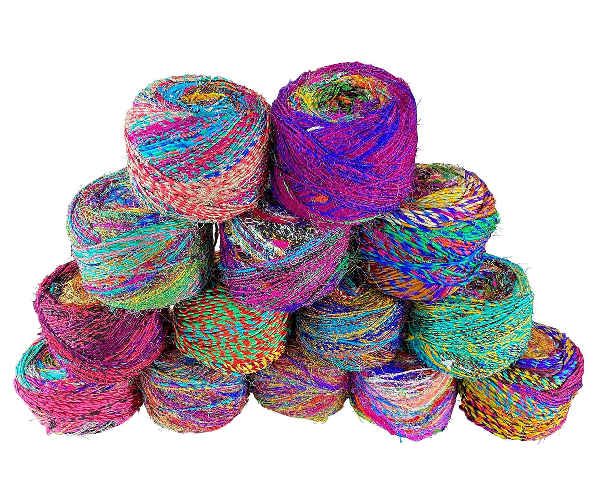 Revolution Fibers Recycled Sari Silk, Multi-Color Pure Silk Yarn, Handspun Used Sari Fabric Ribbon Scraps, Rainbow Yarn for Knitting, Weaving & Crocheting - 100 Grams per Ball Revolution Fibers