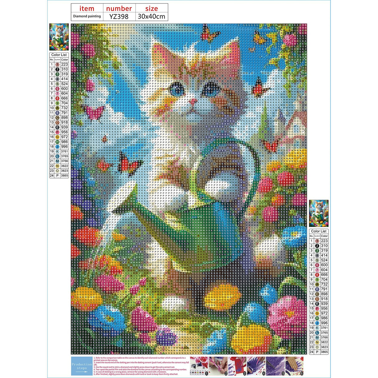 DPHERO DIY Cat Diamond Painting Kits for Adults,5D Flowers Diamond Art Kits for Beginners,Round Full Drill Kitten Diamond Painting Art,DIY Painting by Numbers Diamond Art Painting 12x16 inch DPHERO