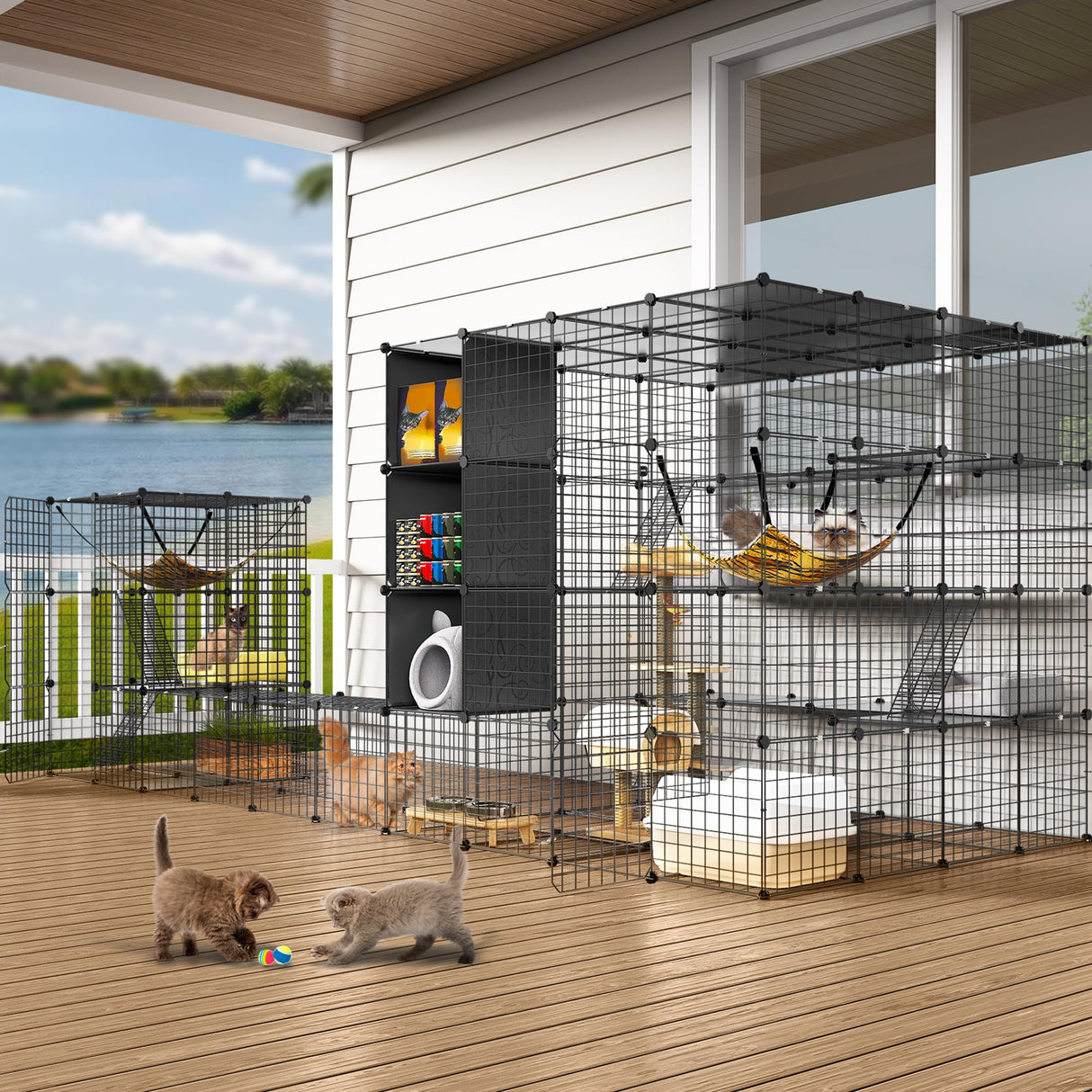 YITAHOME Outdoor Cat Enclosures Catio Large Cat Cage Cat House with Roof Hammock Platforms DIY Pet Kennels Playpen for 1-6 Cats Rv Garden YITAHOME