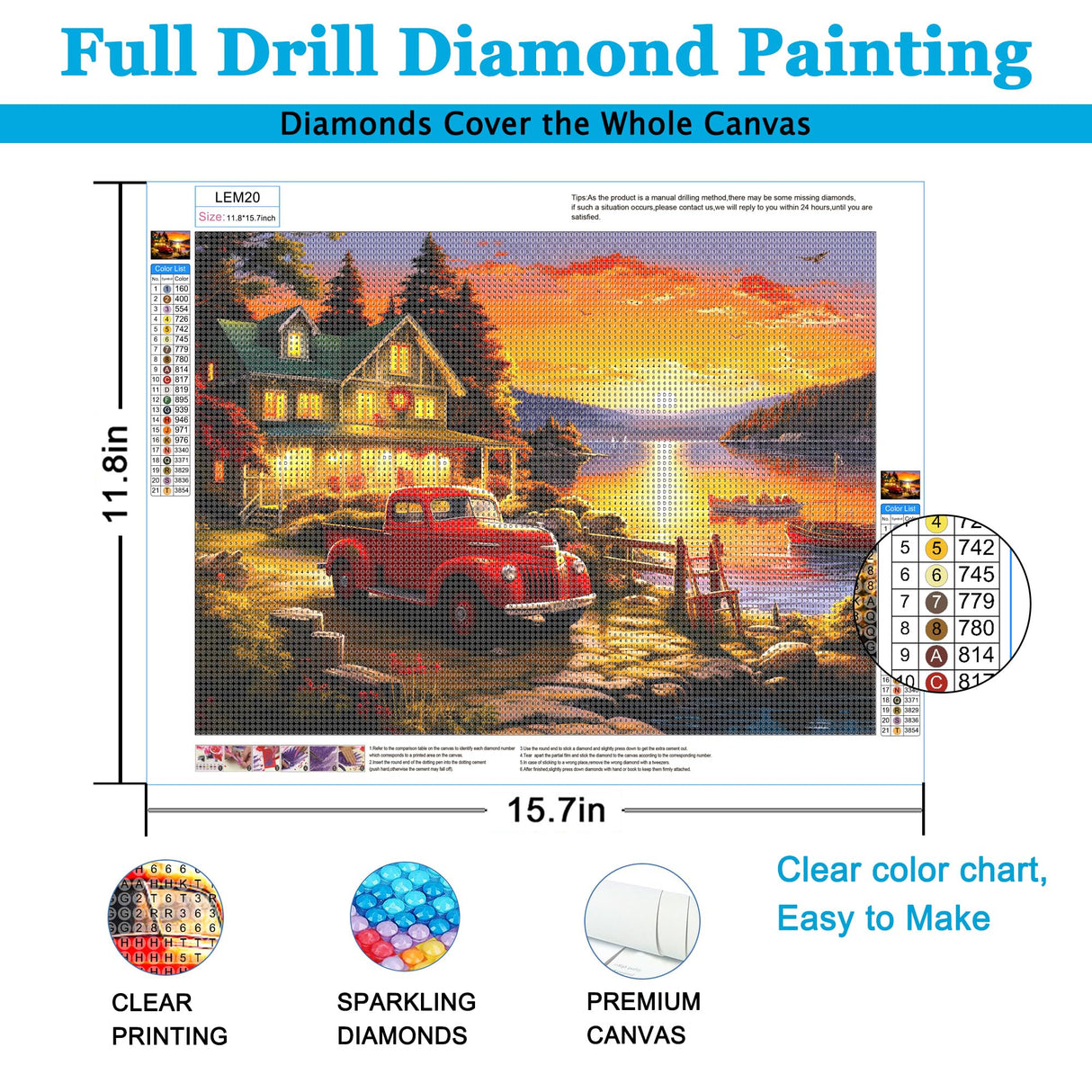 LELEMON Diamond Painting Kits,Sunset Diamond Art for Adults,Landscape 5d Diamond Painting Kits for Adults,Scenery Diamond Art Kits with Diamond Painting Accessories for Home Wall Decor 12 x 16inch LELEMON
