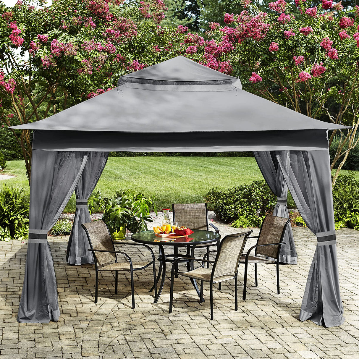 MASTERCANOPY Patio Gazebo Outdoor Pop Up Gazebo with Mesh Walls (13x13 Dark Gray) MASTERCANOPY