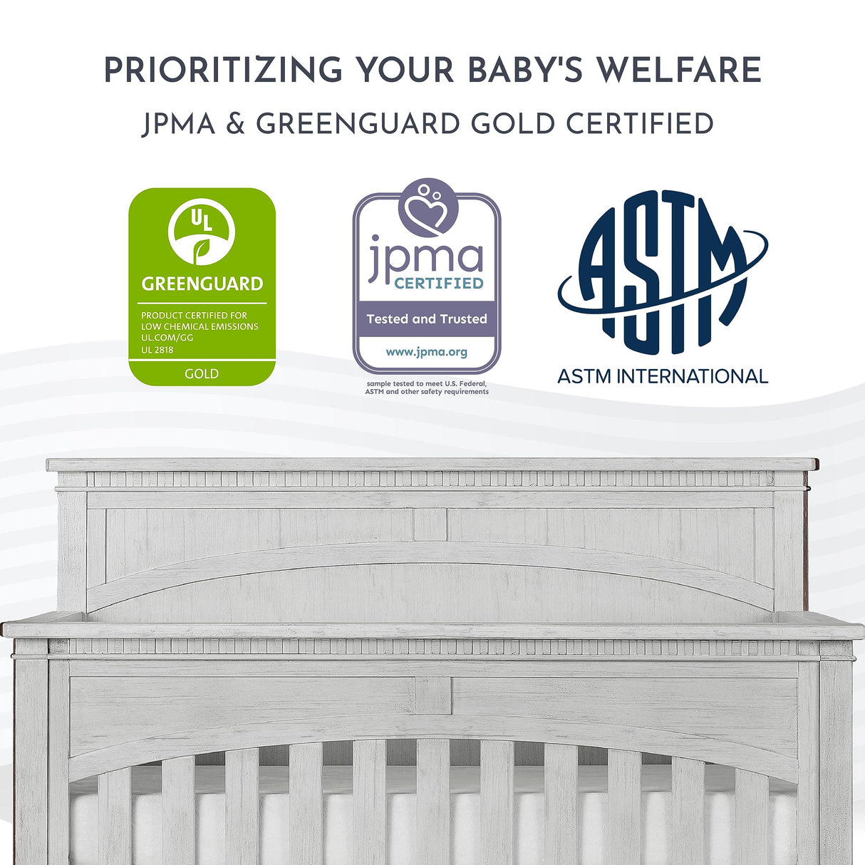 Evolur Santa Fe 5-in-1 Convertible Crib in Antique Mist, Greenguard Gold Certified, Features 3 Mattress Heights, Wooden Nursery and Bedroom Furniture, Baby Crib Evolur